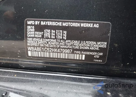 2017 BMW 330E Iperformance from USA, damaged, VIN WBA8E1C52HK479987